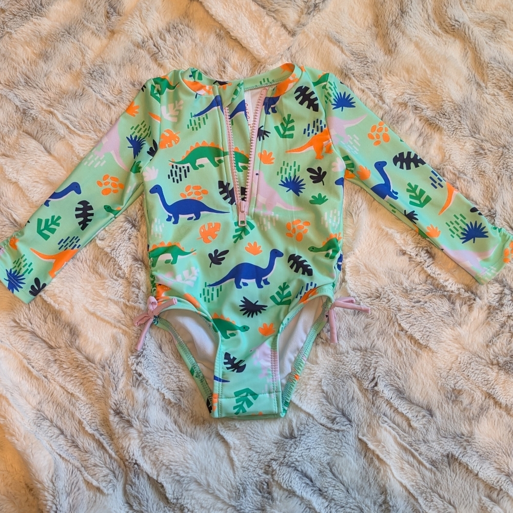 Cat & Jack Dinosaur Print Baby Rashguard Bathing Suit One Piece 18 Months